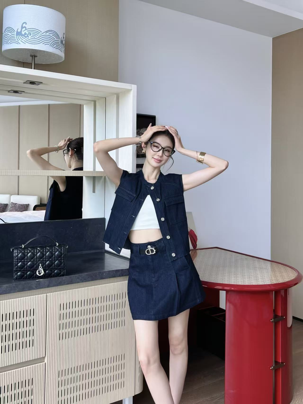 DIOR デニムベスト＆スカート 2ピースセット【50％割引+送料無料】