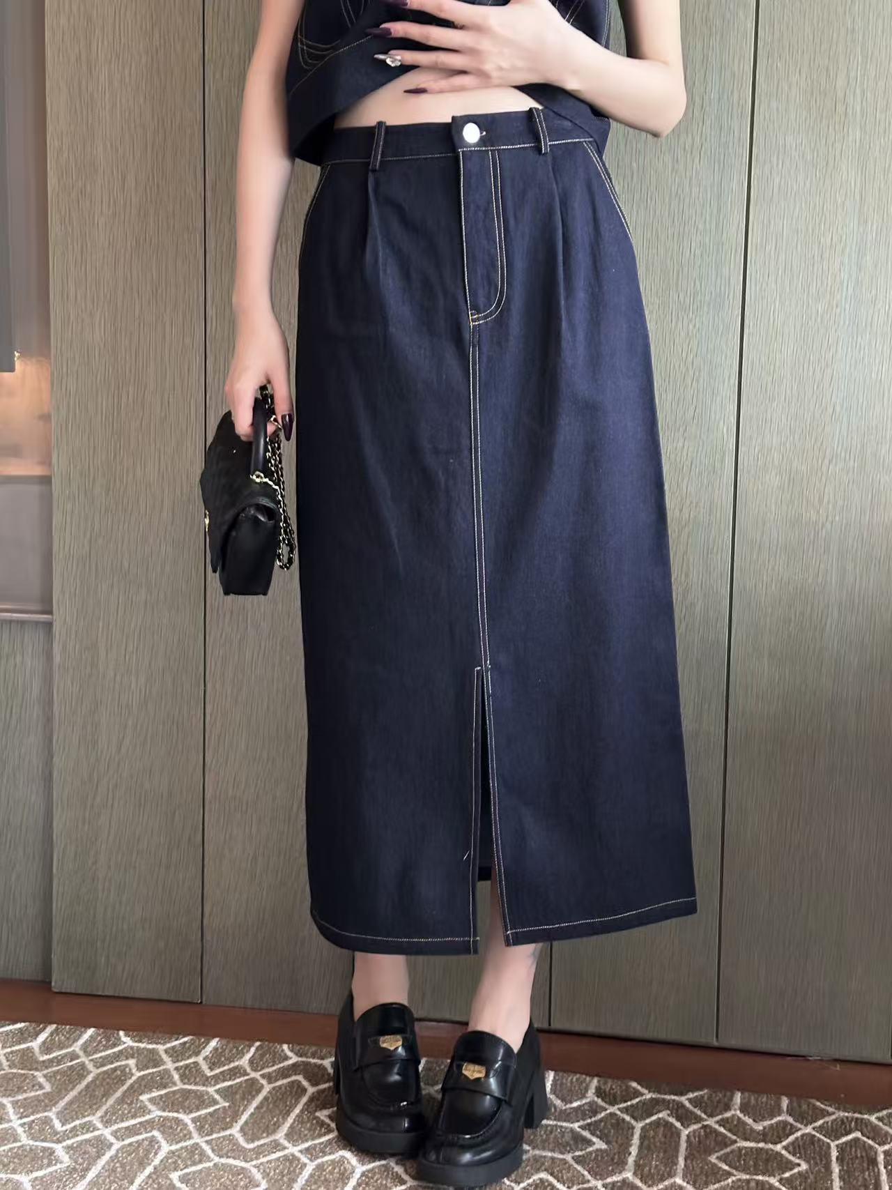 CHANE1 ダブルC デニムベスト＋スカート ツーピースセット【50％割引+送料無料】