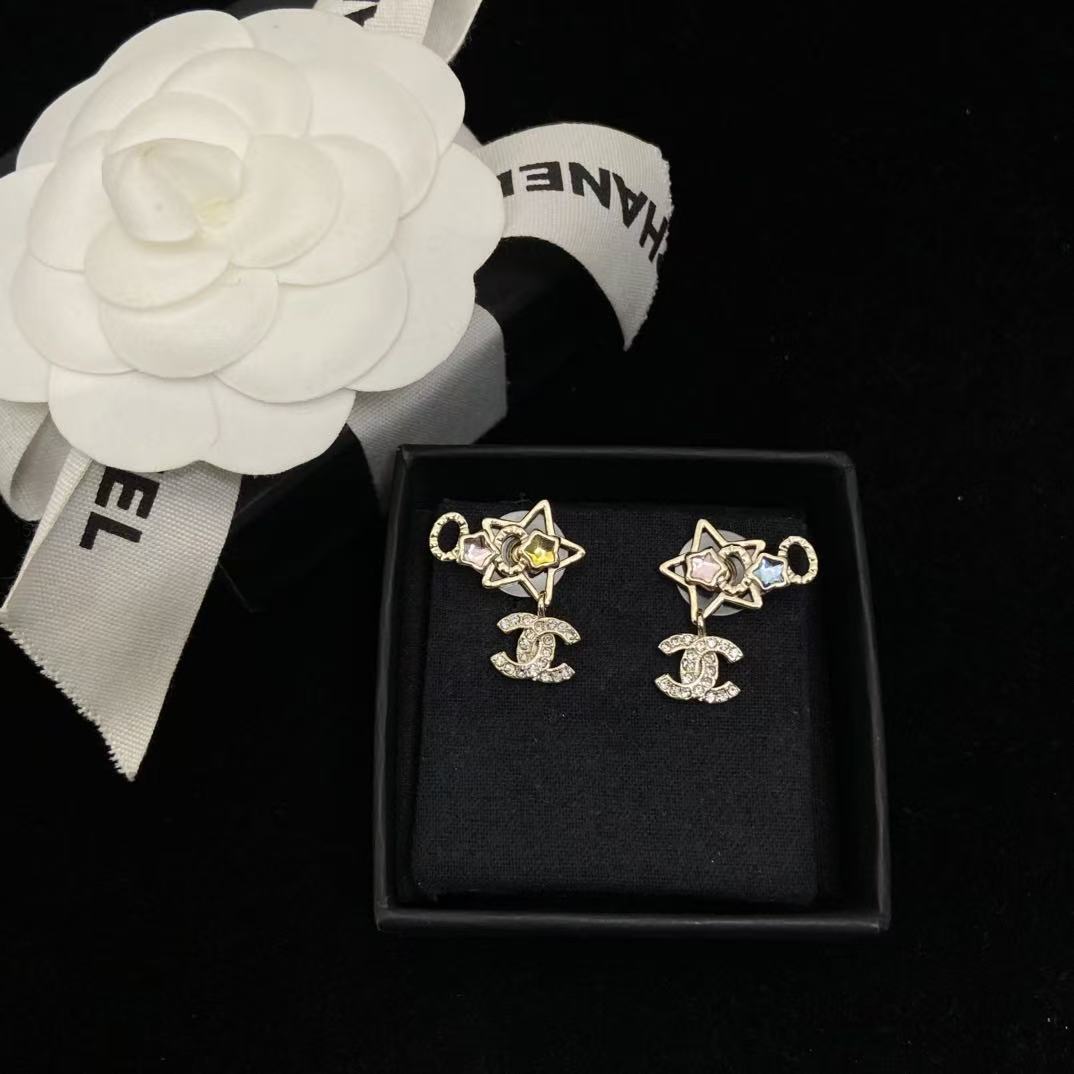 CHANE1 ダブルC 五芒星イヤリング＋ネックレス ツーピースセット【50％割引+送料無料】