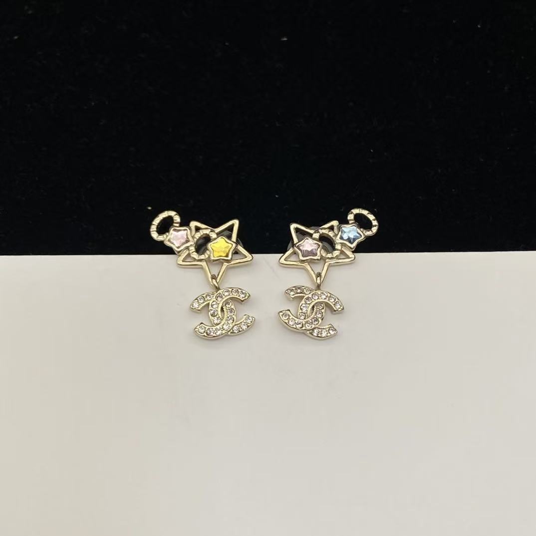 CHANE1 ダブルC 五芒星イヤリング＋ネックレス ツーピースセット【50％割引+送料無料】