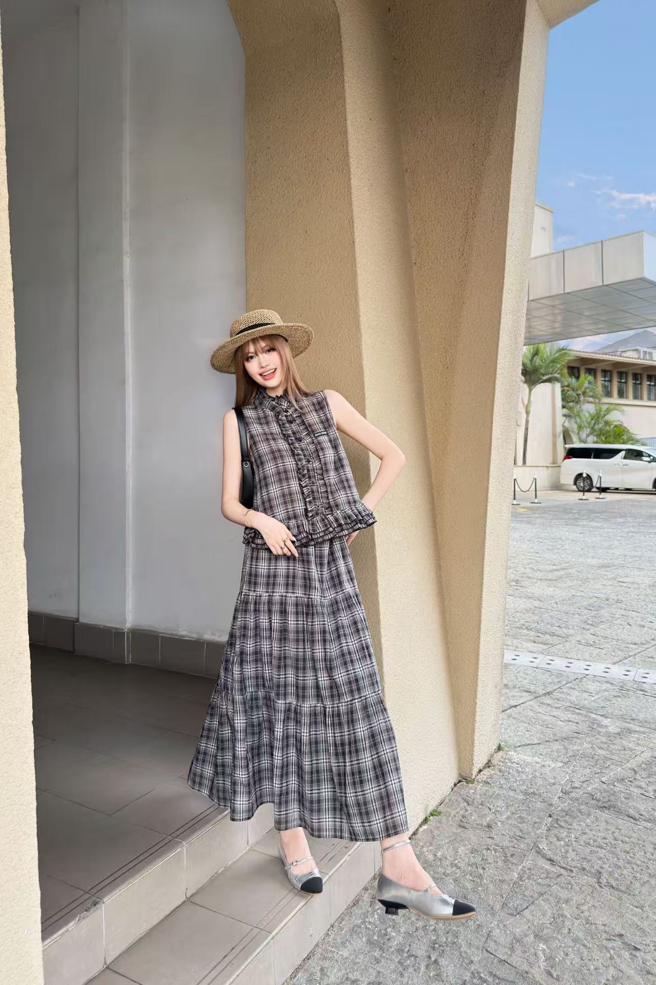 M1UM1U 高品質チェック柄ベスト＆スカート 2点セット【50％割引+送料無料】