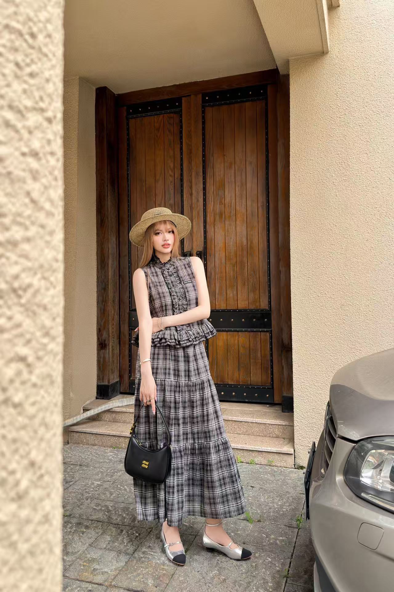 M1UM1U 高品質チェック柄ベスト＆スカート 2点セット【50％割引+送料無料】