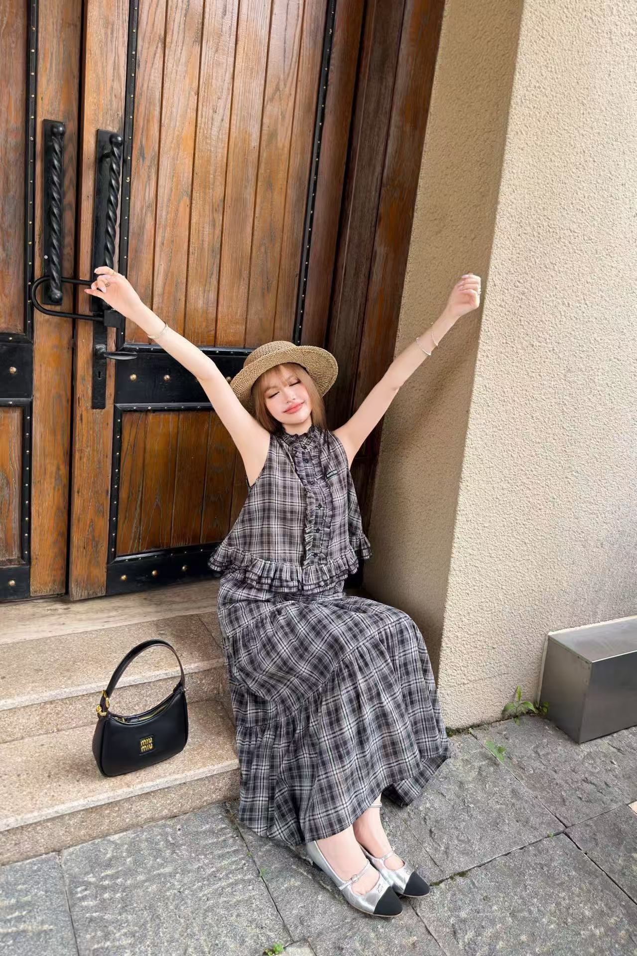 M1UM1U 高品質チェック柄ベスト＆スカート 2点セット【50％割引+送料無料】