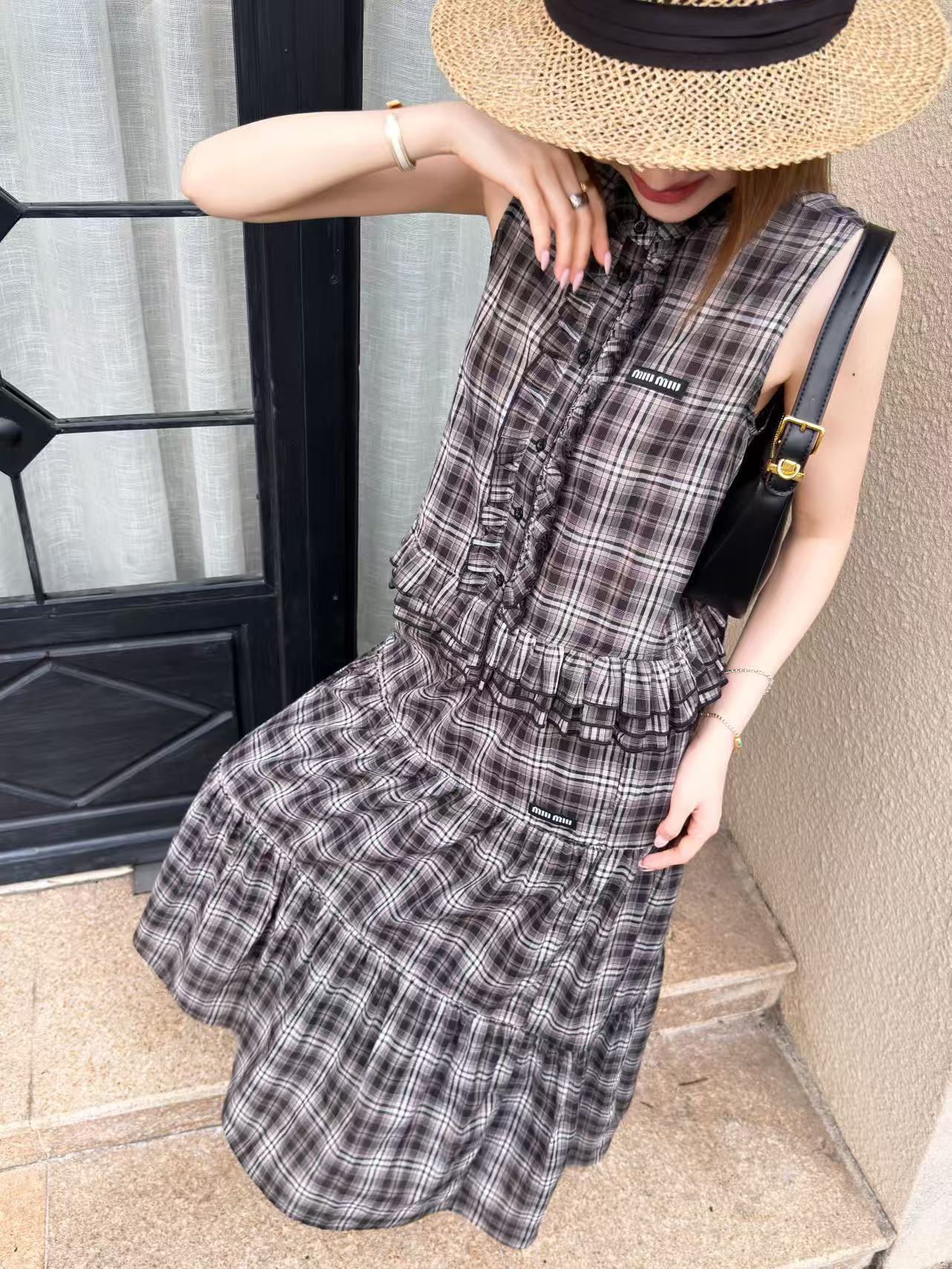 M1UM1U 高品質チェック柄ベスト＆スカート 2点セット【50％割引+送料無料】