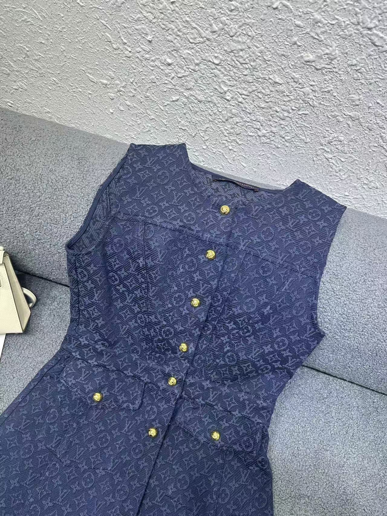 LV 高品質ジャカード ノースリーブドレス（メタルボタン付き）【50％割引+送料無料】