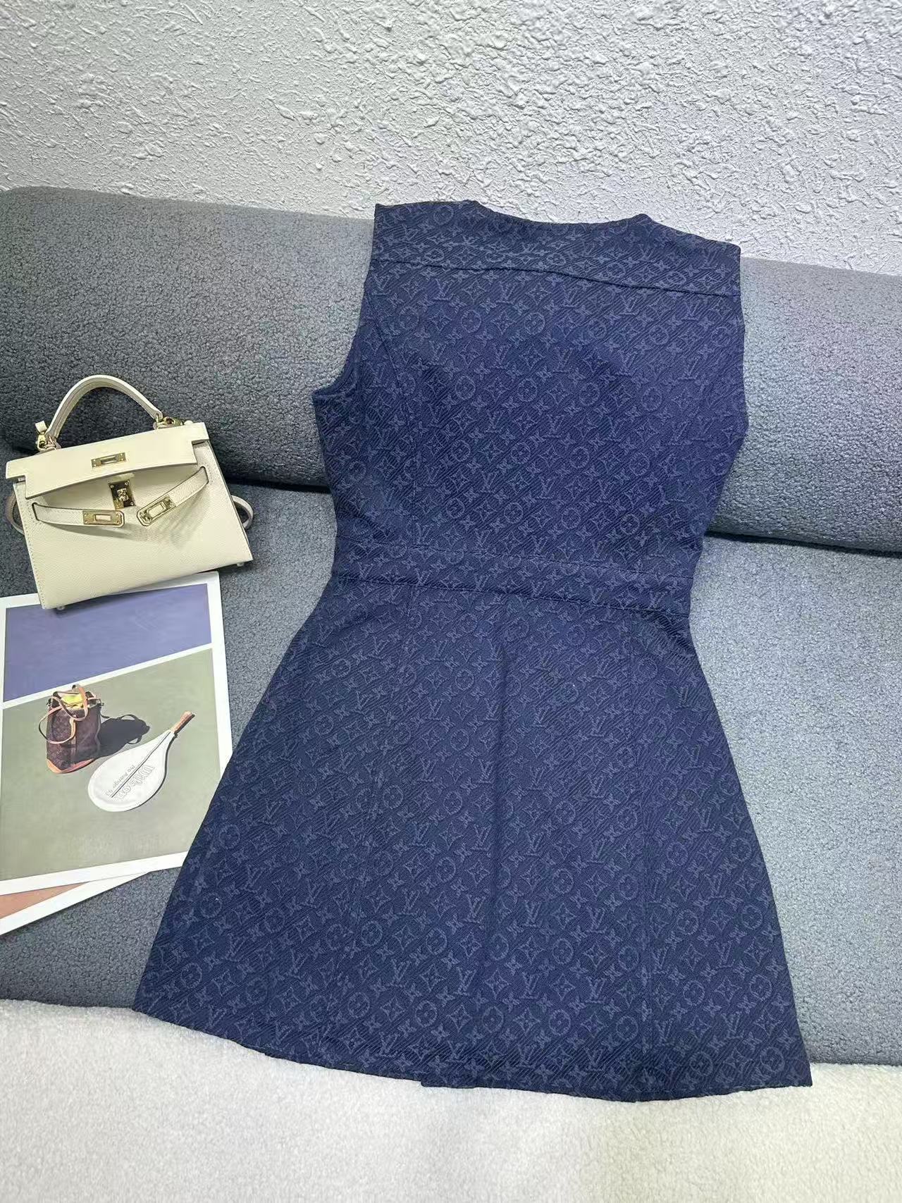 LV 高品質ジャカード ノースリーブドレス（メタルボタン付き）【50％割引+送料無料】