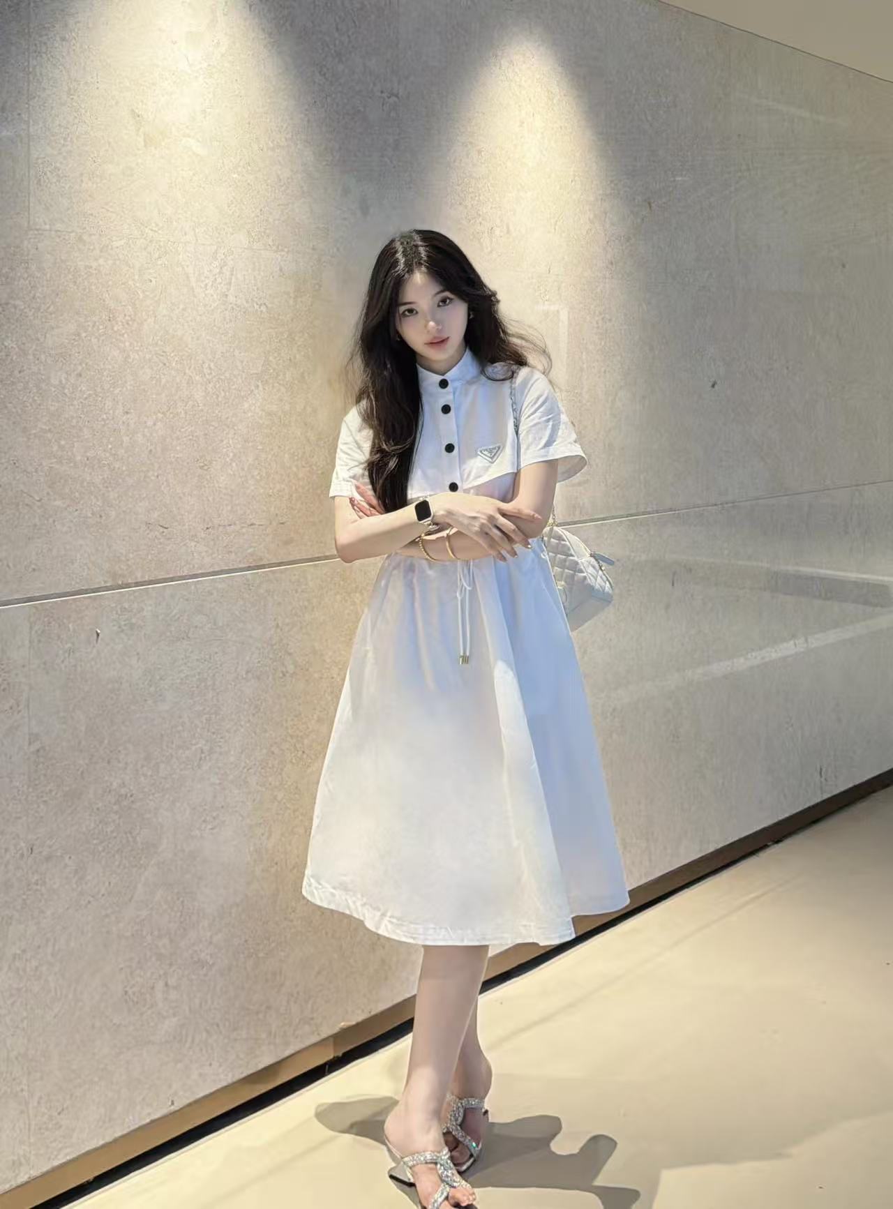 PR4DA 高品質 スタンドカラー 半袖ワンピース【50％割引+送料無料】