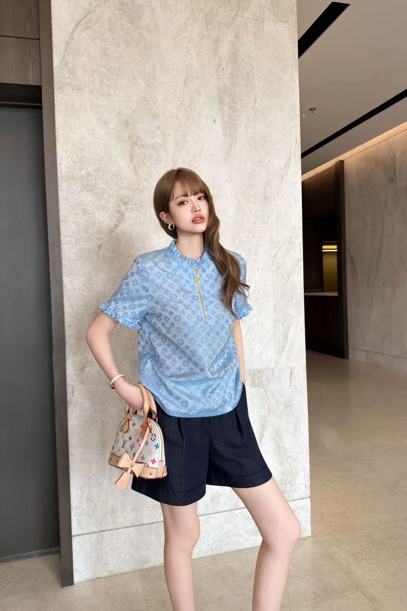 LV 高品質ハーフジップ・ジャカードトップス【50％割引+送料無料】