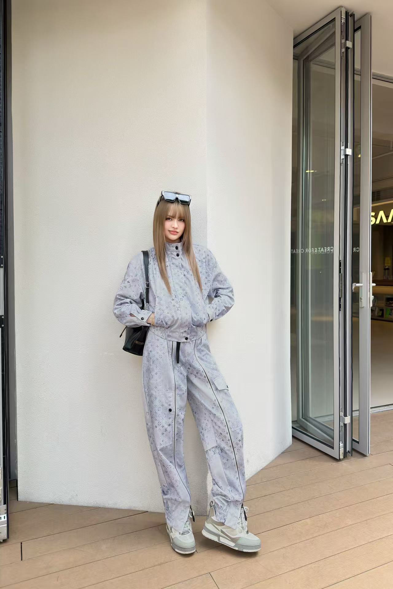 LVプリント スタンドカラー ジャケット＆トラウザーズ 2点セット【50％割引+送料無料】