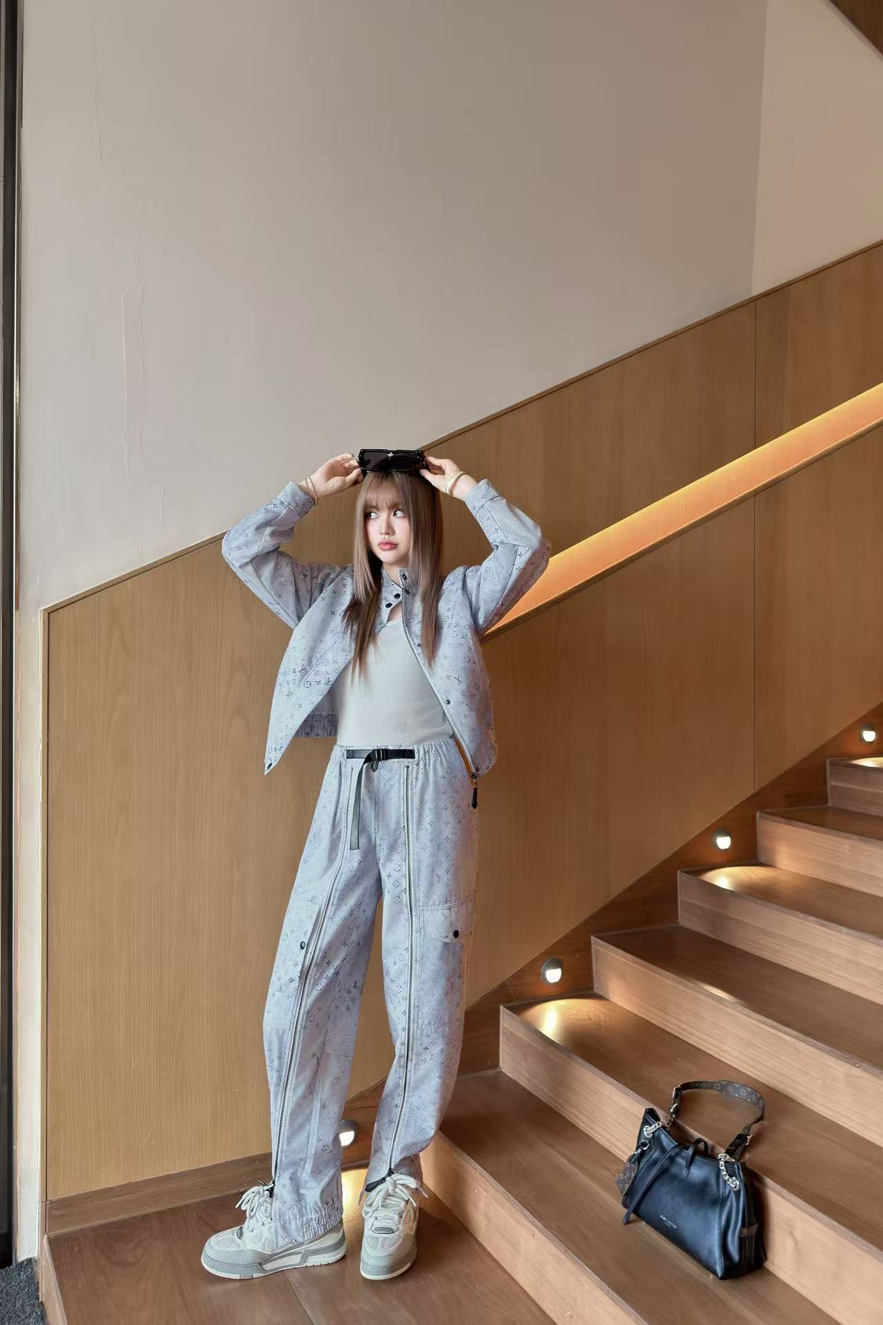 LVプリント スタンドカラー ジャケット＆トラウザーズ 2点セット【50％割引+送料無料】