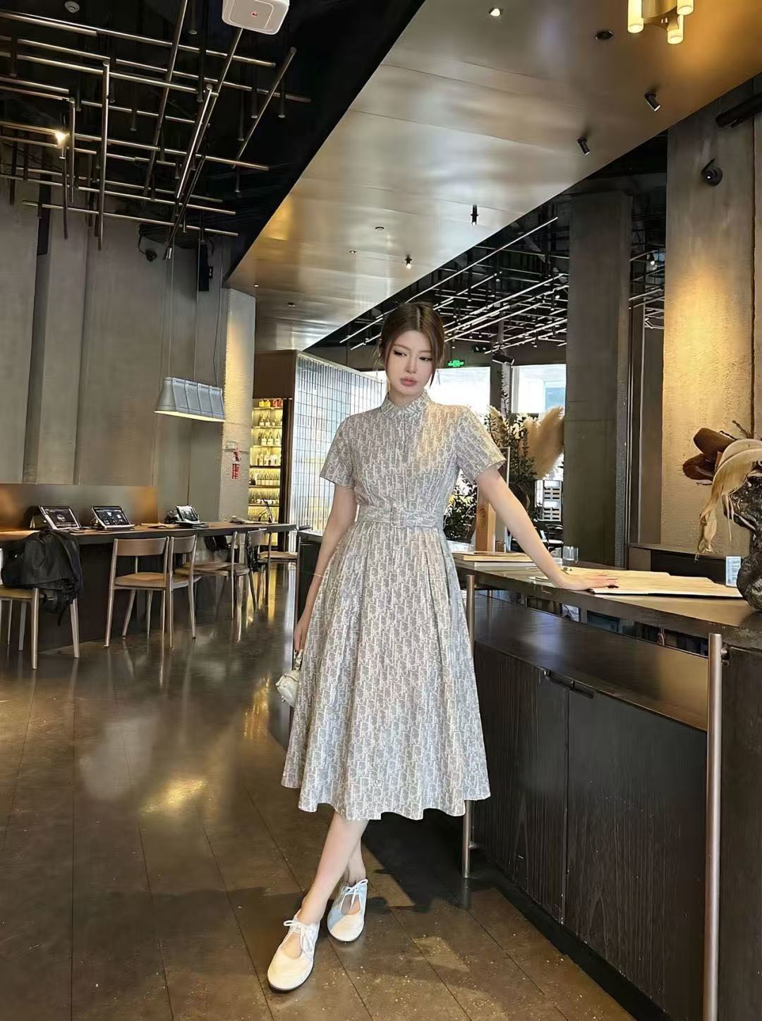 DIOR ジャカード 半袖ドレス【50％割引+送料無料】