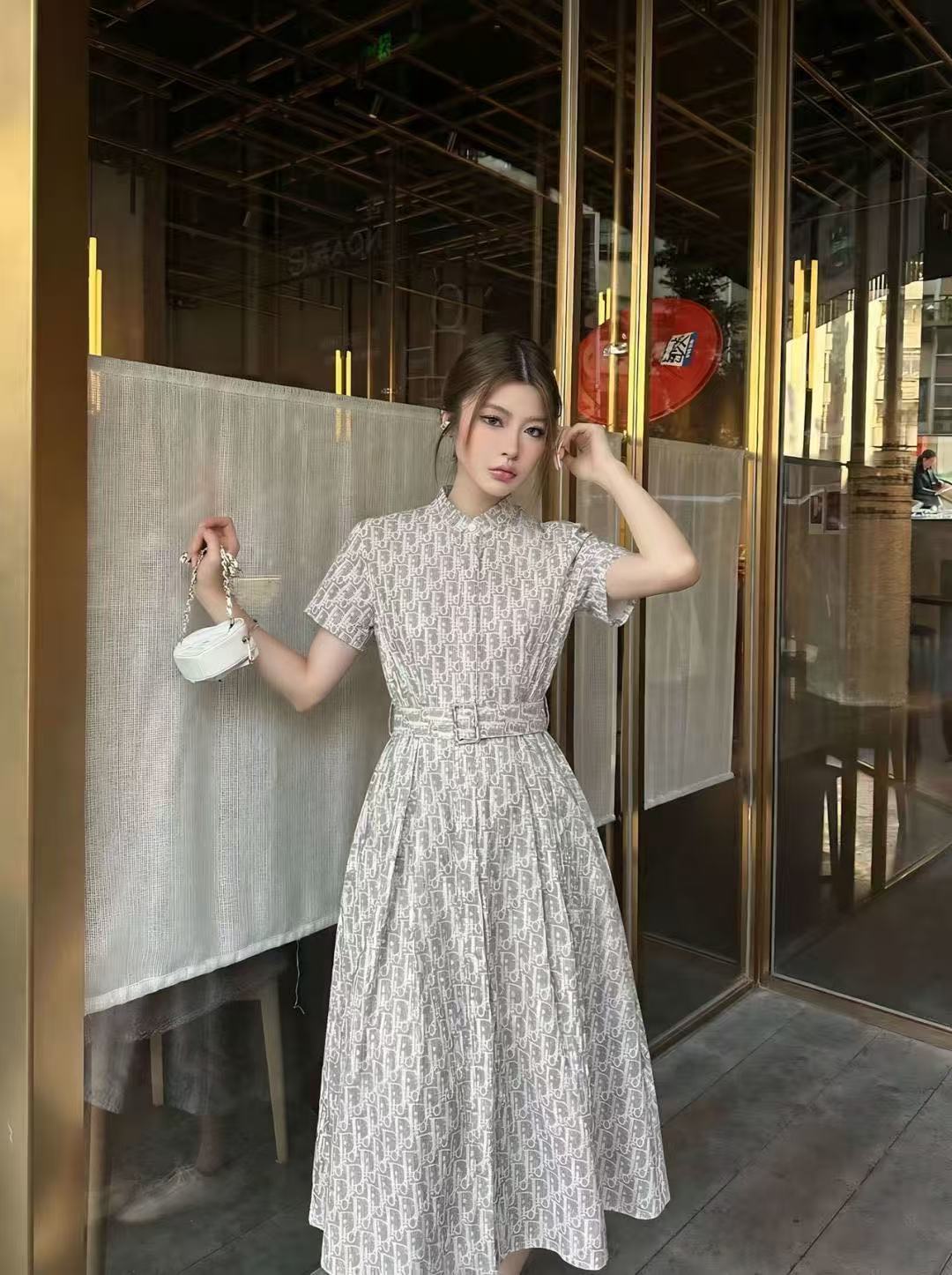 DIOR ジャカード 半袖ドレス【50％割引+送料無料】