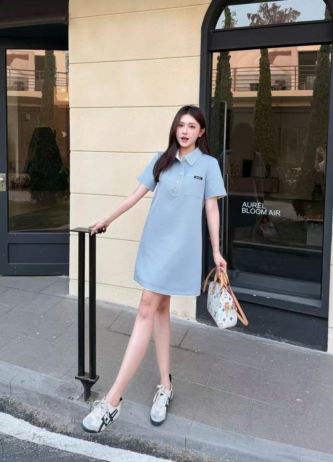 M1UM1U ラペルワンピース（文字刺繍ポケット付き）【50％割引+送料無料】