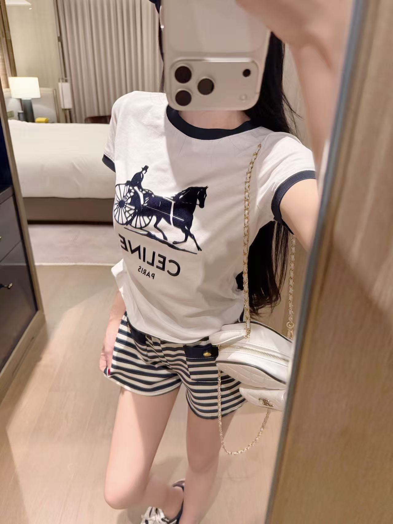 CEL1NE レターTシャツ＋ショートパンツ ツーピースセット【50％割引+送料無料】