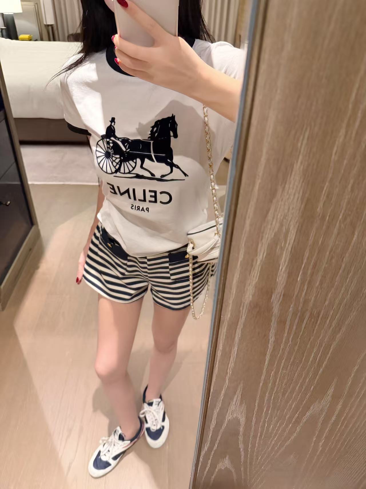 CEL1NE レターTシャツ＋ショートパンツ ツーピースセット【50％割引+送料無料】