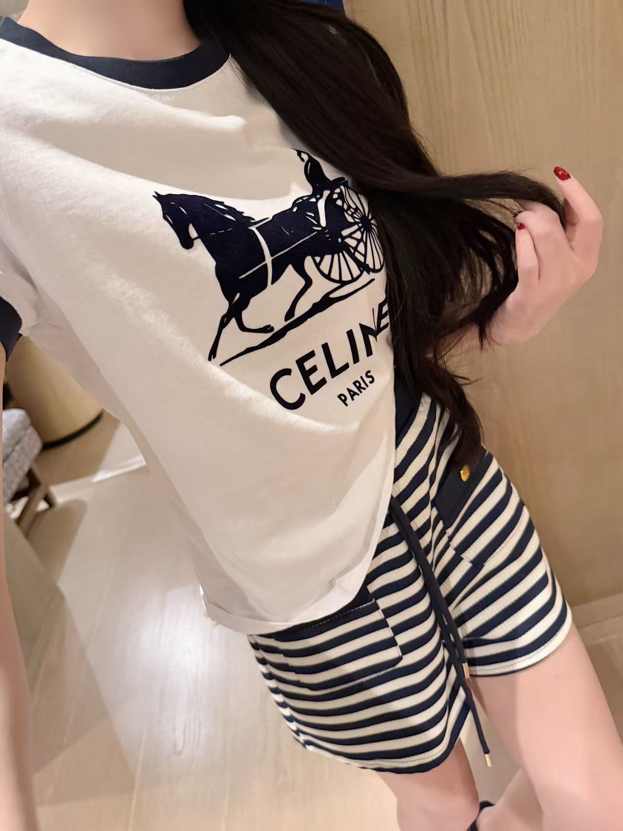 CEL1NE レターTシャツ＋ショートパンツ ツーピースセット【50％割引+送料無料】