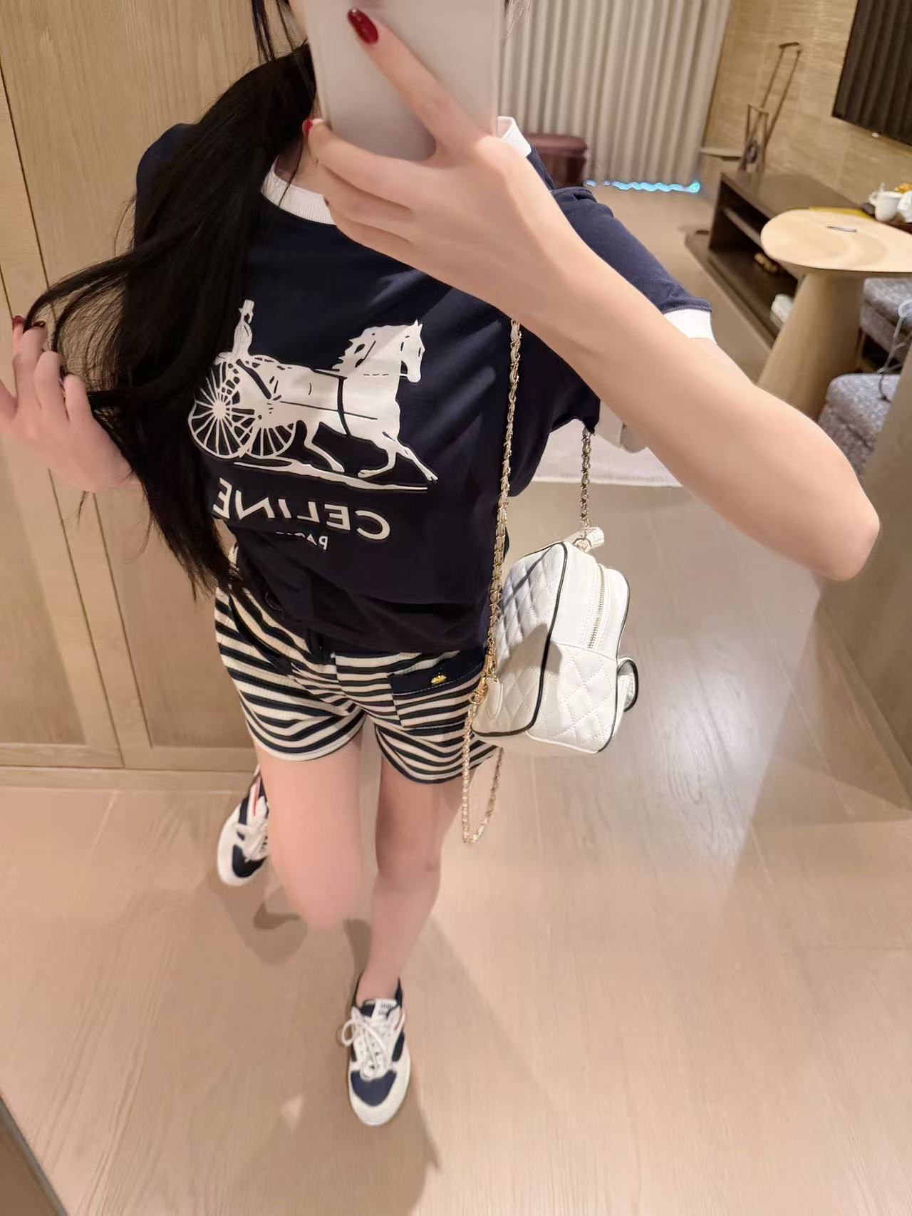 CEL1NE レターTシャツ＋ショートパンツ ツーピースセット【50％割引+送料無料】