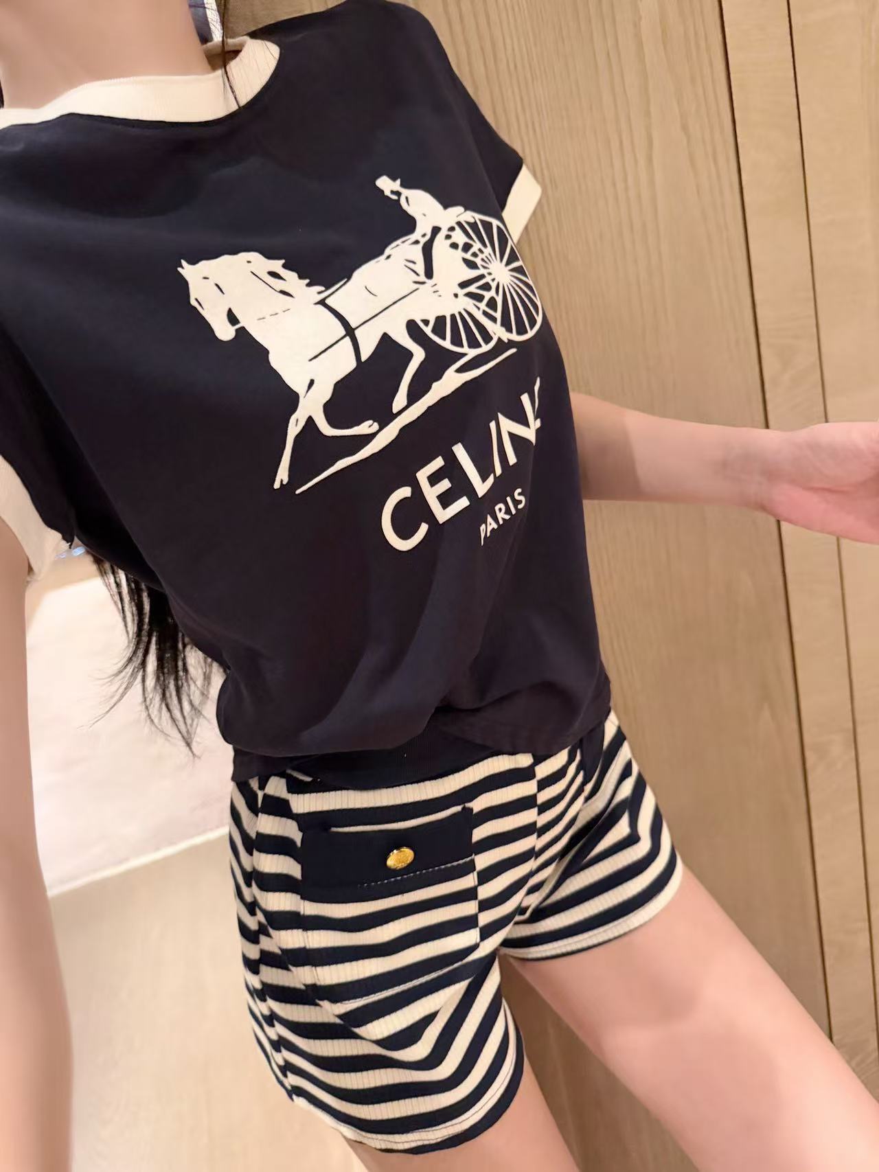 CEL1NE レターTシャツ＋ショートパンツ ツーピースセット【50％割引+送料無料】