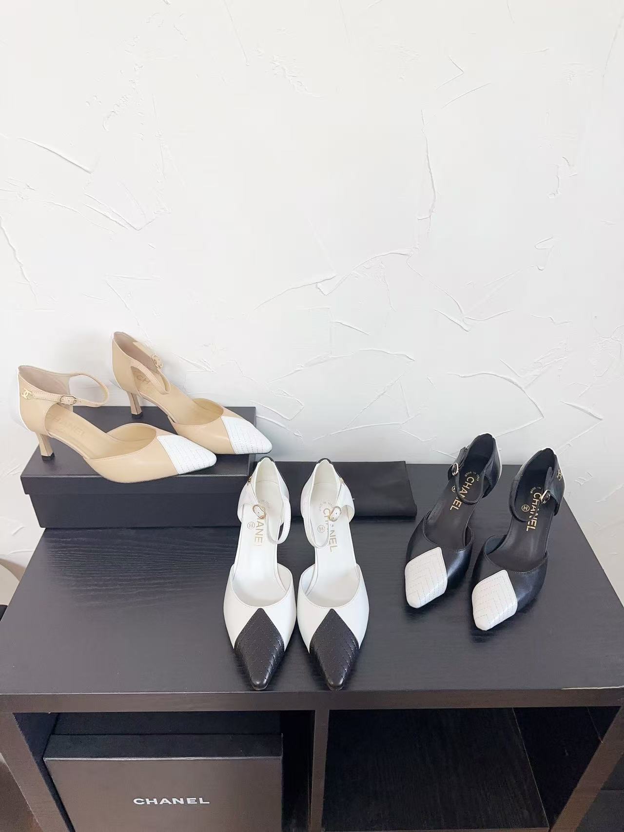 CHANE1 シンプルなカラーブロックレザーローヒールシューズ【50％割引+送料無料】