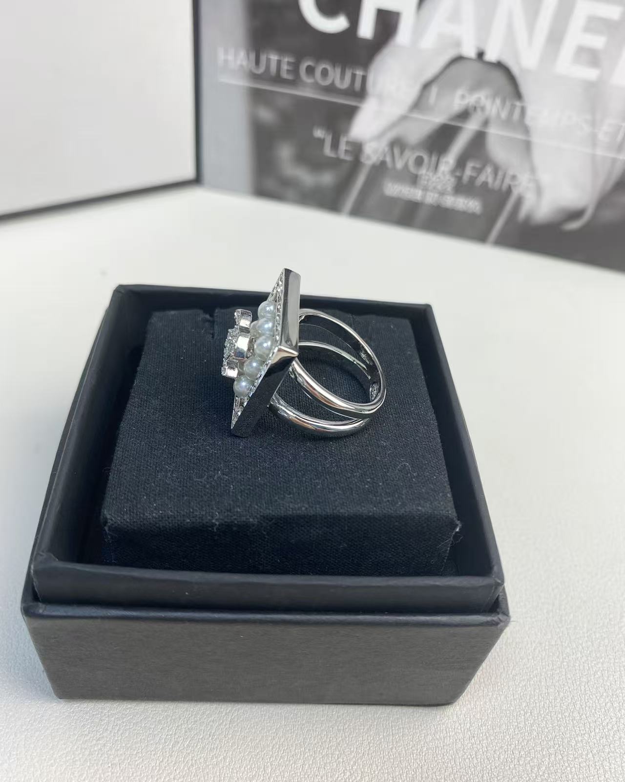 CHANE1 ダブルC ダイヤモンドパールリング【50％割引+送料無料】