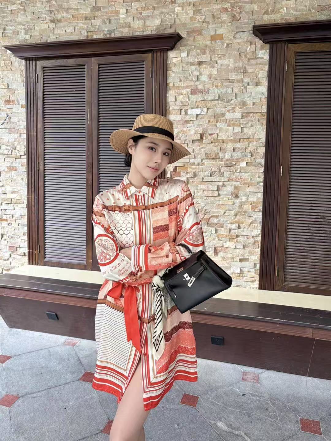 HERME5プリント柄の長袖ワンピース【50％割引+送料無料】