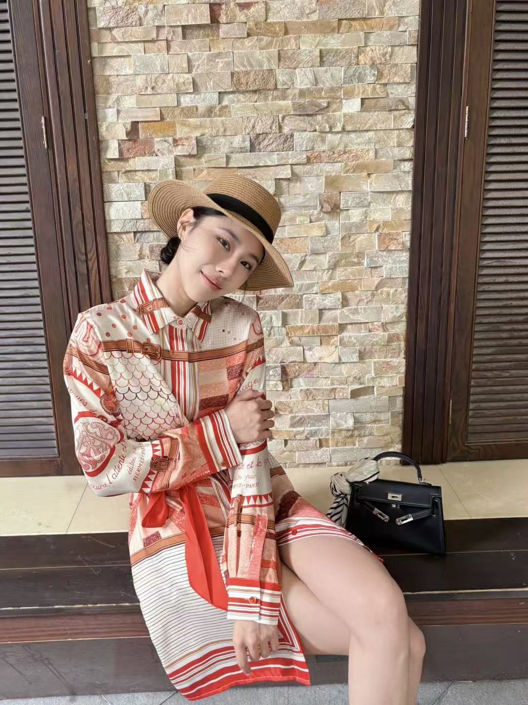 HERME5プリント柄の長袖ワンピース【50％割引+送料無料】