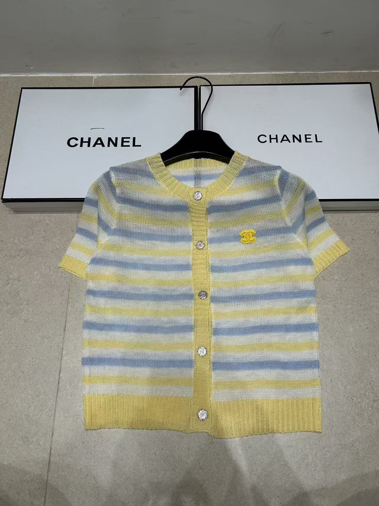 CHANE1 ダブルCカラーブロックウールカーディガン【50％割引+送料無料】