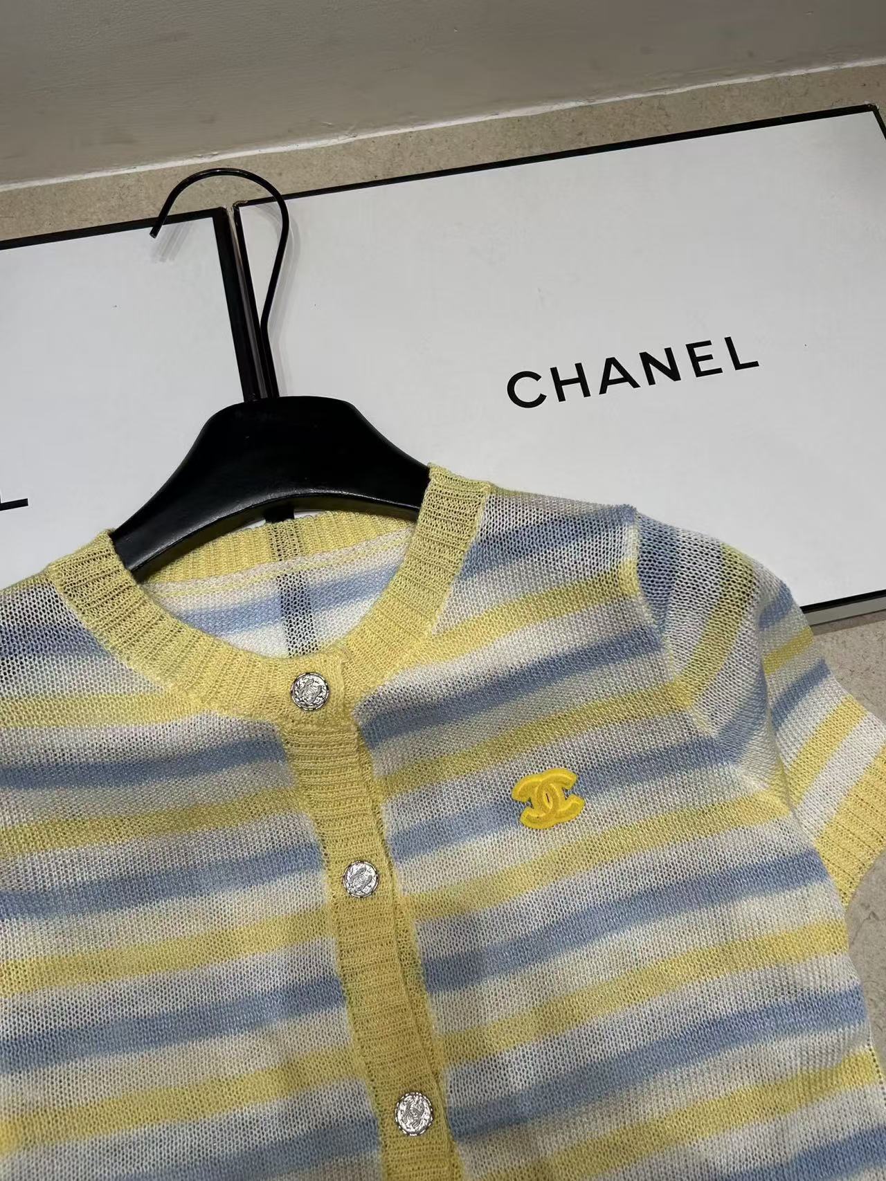 CHANE1 ダブルCカラーブロックウールカーディガン【50％割引+送料無料】