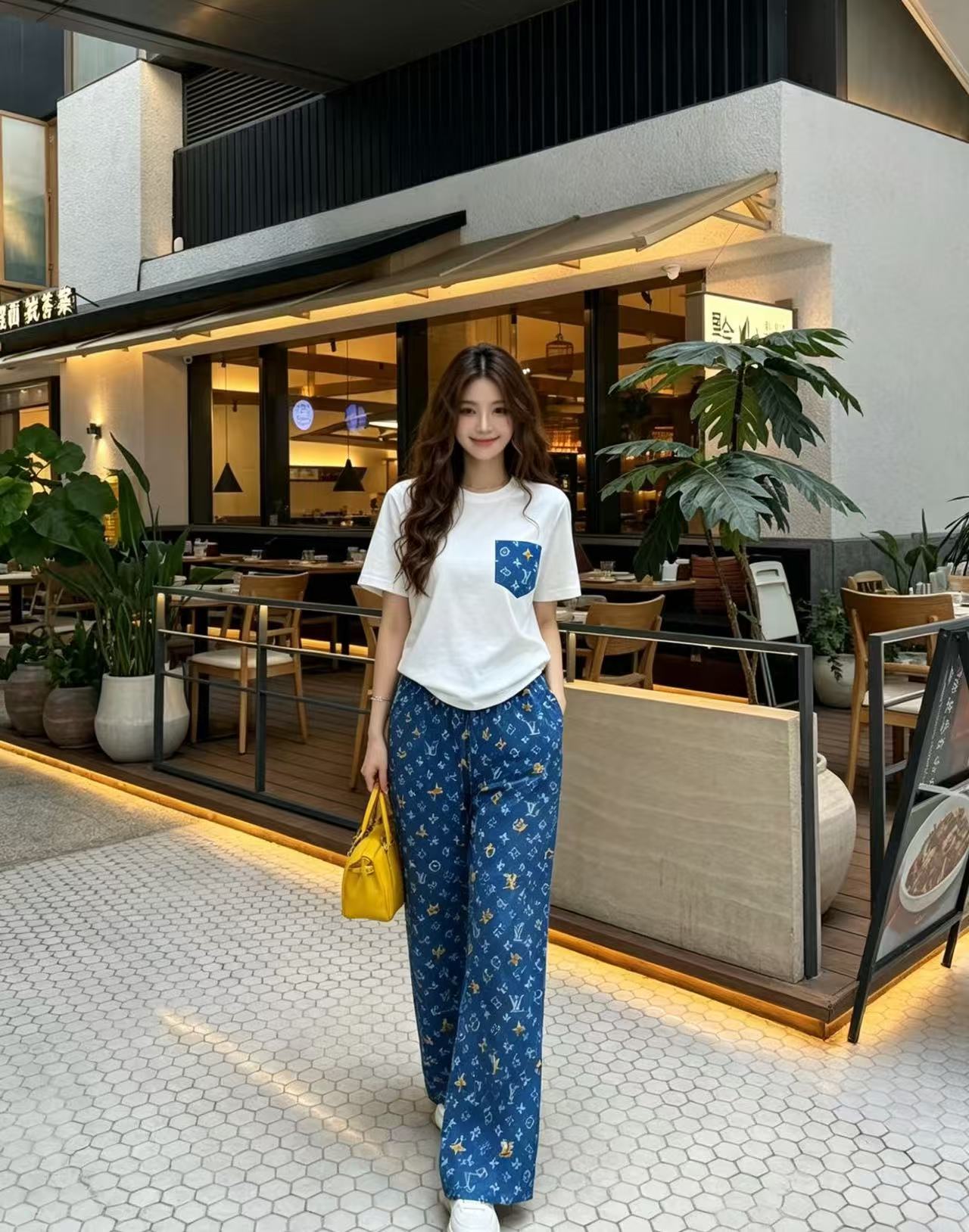 LVポケット付きTシャツ＋パンツのツーピースセット【50％割引+送料無料】