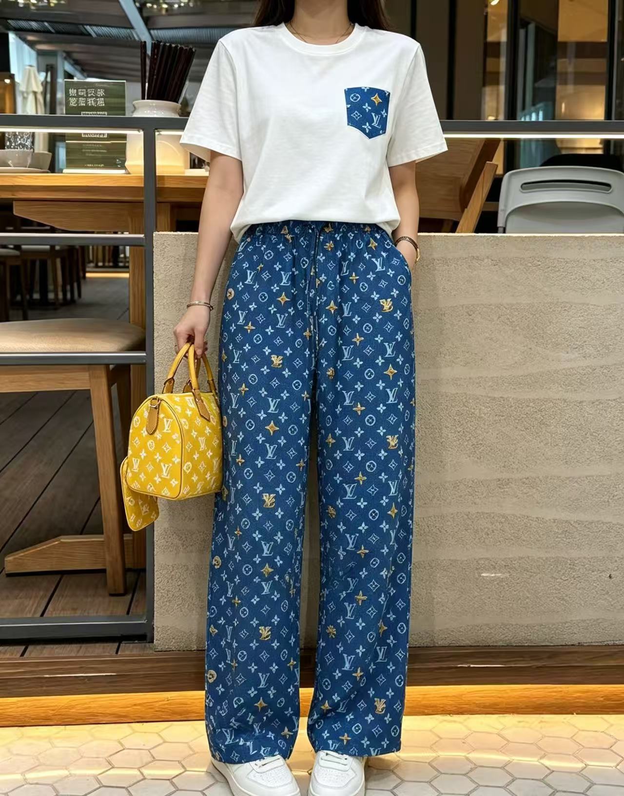 LVポケット付きTシャツ＋パンツのツーピースセット【50％割引+送料無料】