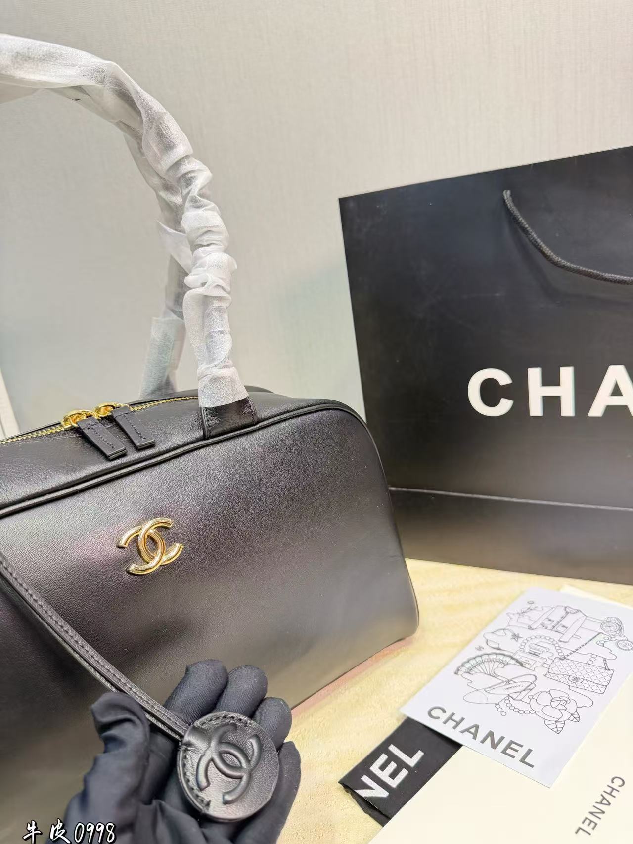 CHANE1 シンプルダブルCレザーハンドバッグ【50％割引+送料無料】