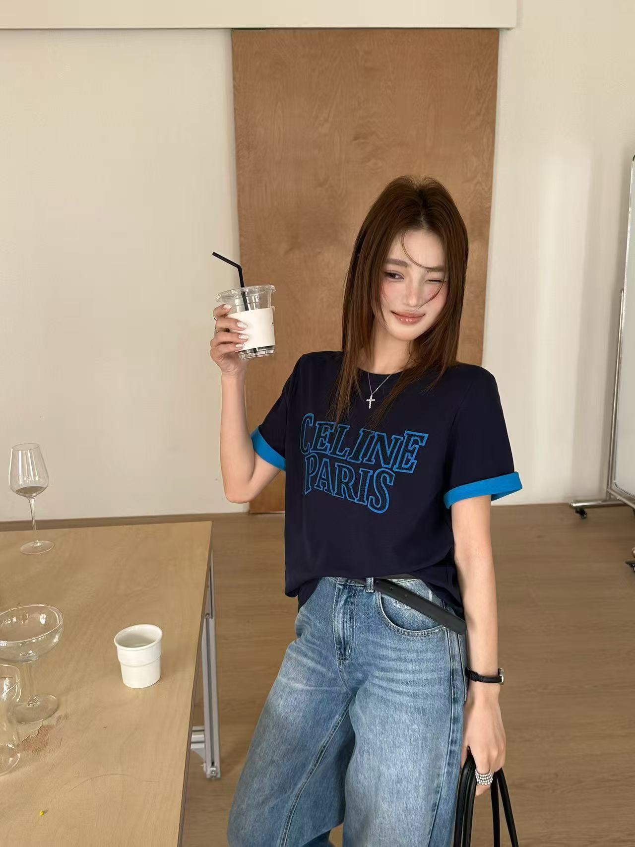 CEL1NE カラーブロックレターTシャツ【50％割引+送料無料】