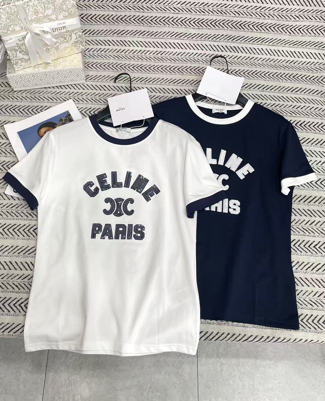 CEL1NE スパンコール付き凱旋門刺繍レターTシャツ【50％割引+送料無料】