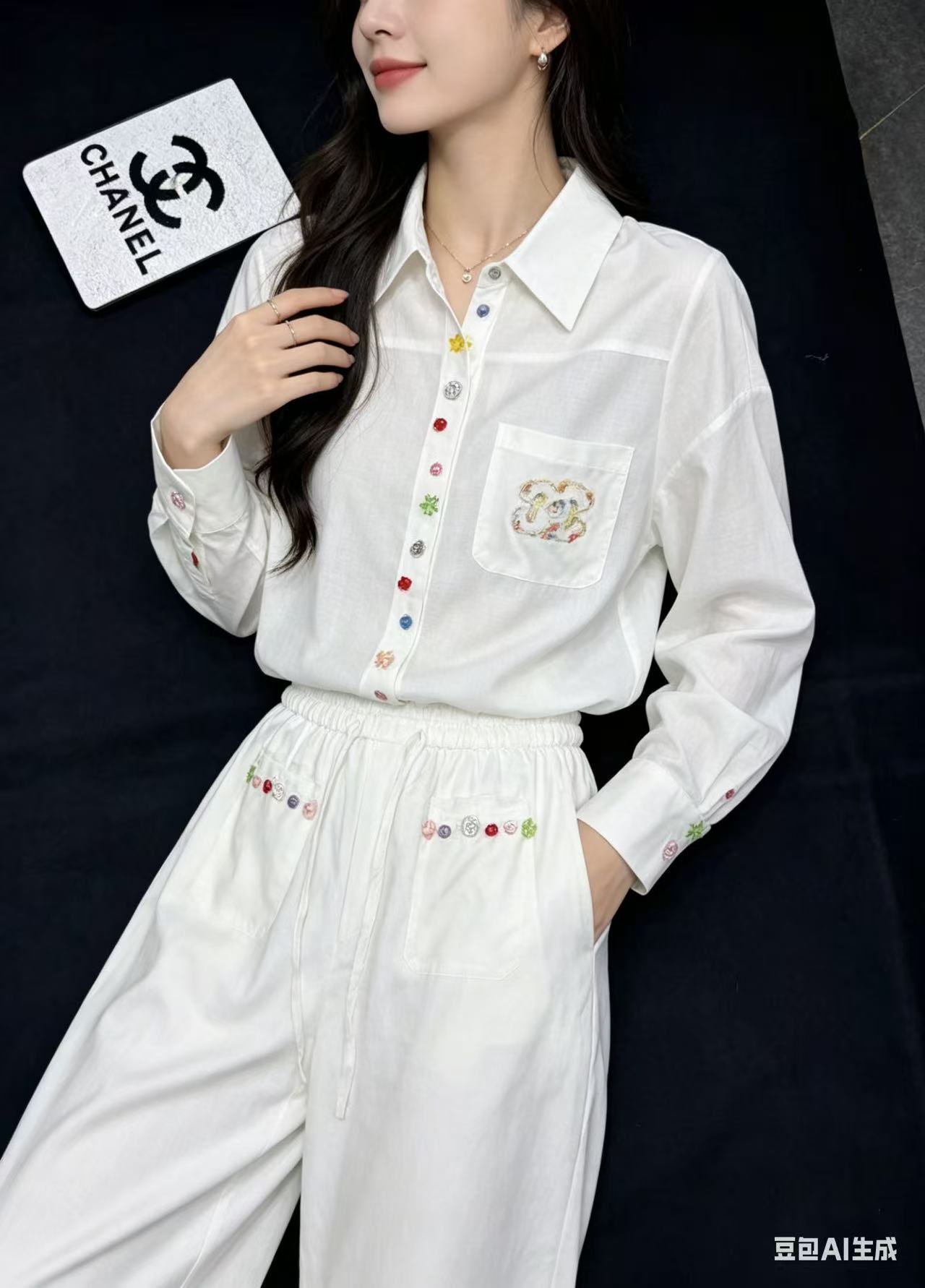 CHANE1 ダブルC シャツ＋パンツ ツーピースセット【50％割引+送料無料】