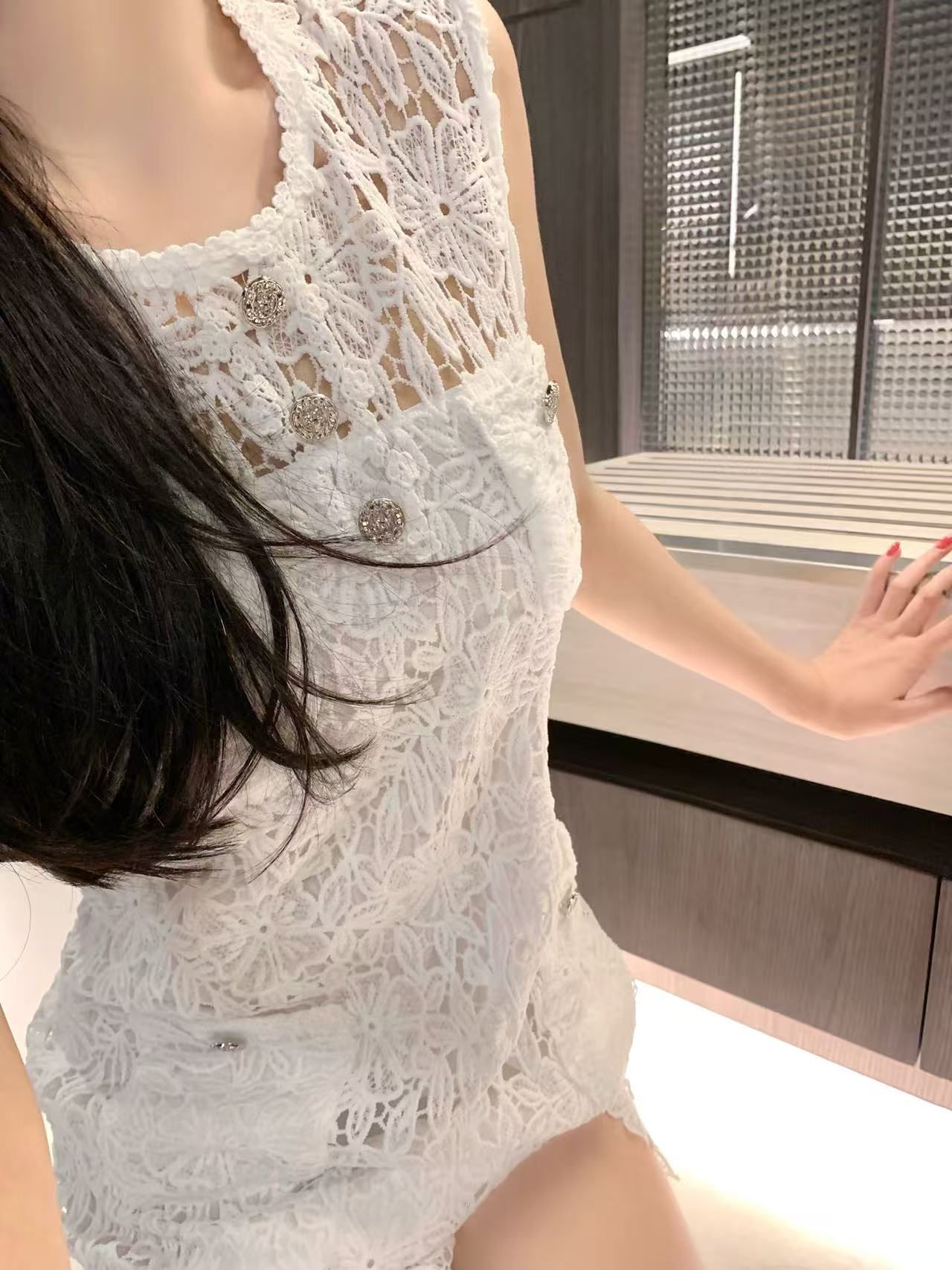CHANE1 レースラインストーンボタンドレス【50％割引+送料無料】