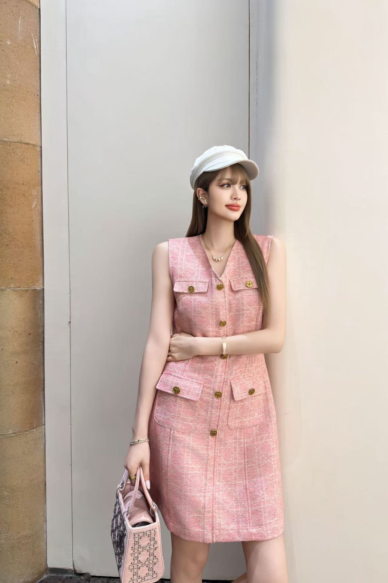 DIOR 高品質Vネックドレス（メタルボタン付き）【50％割引+送料無料】