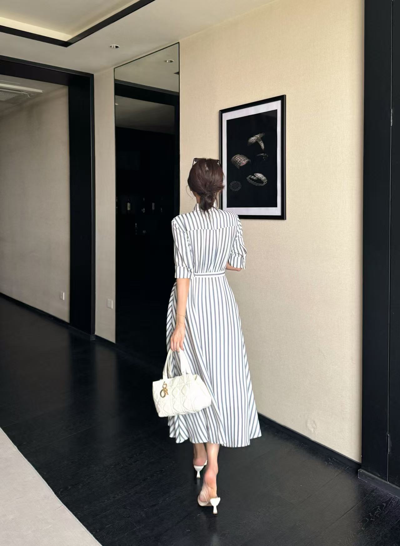 DIOR 上質なストライプ柄ドレス【50％割引+送料無料】