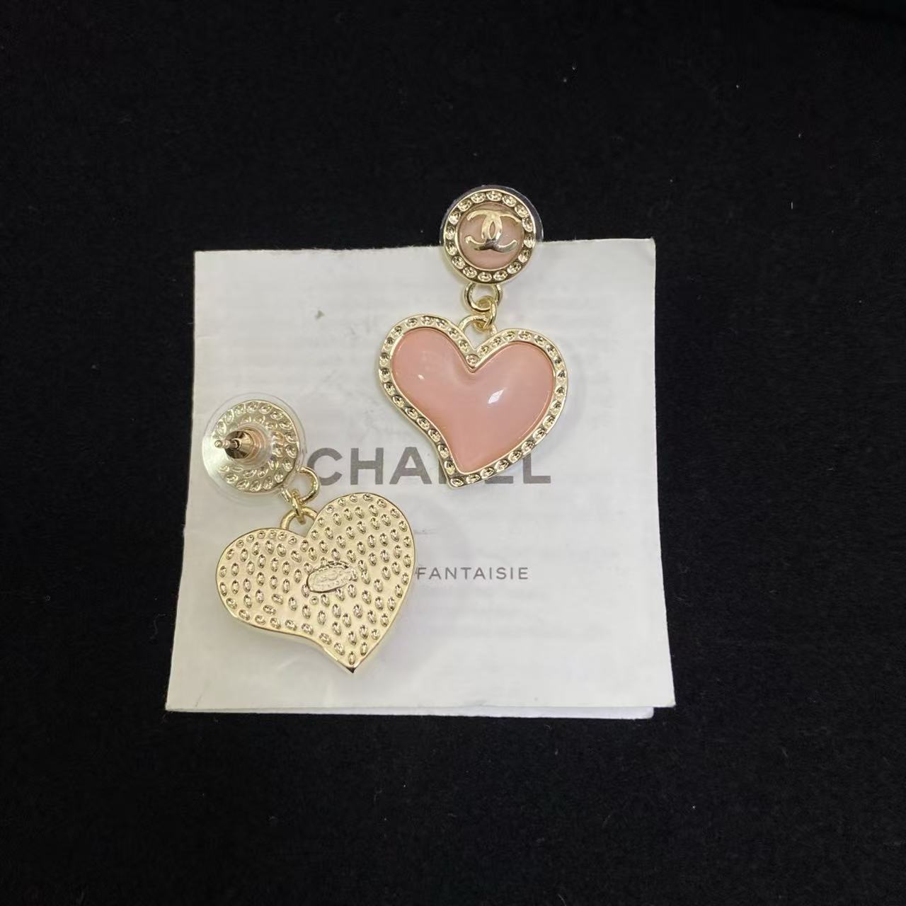 CHANE1 ダブルCハート ピンクスタッドピアス【50％割引+送料無料】
