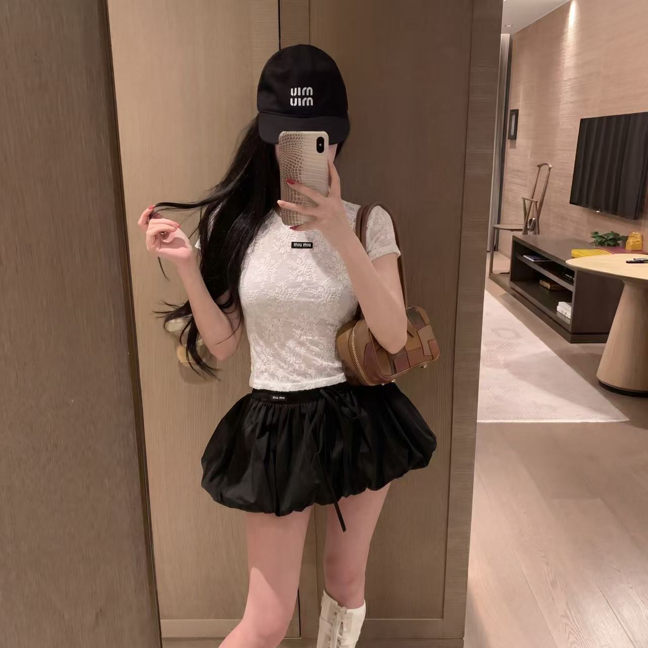 M1UM1U レースTシャツ＋スカート ツーピースセット【50％割引+送料無料】