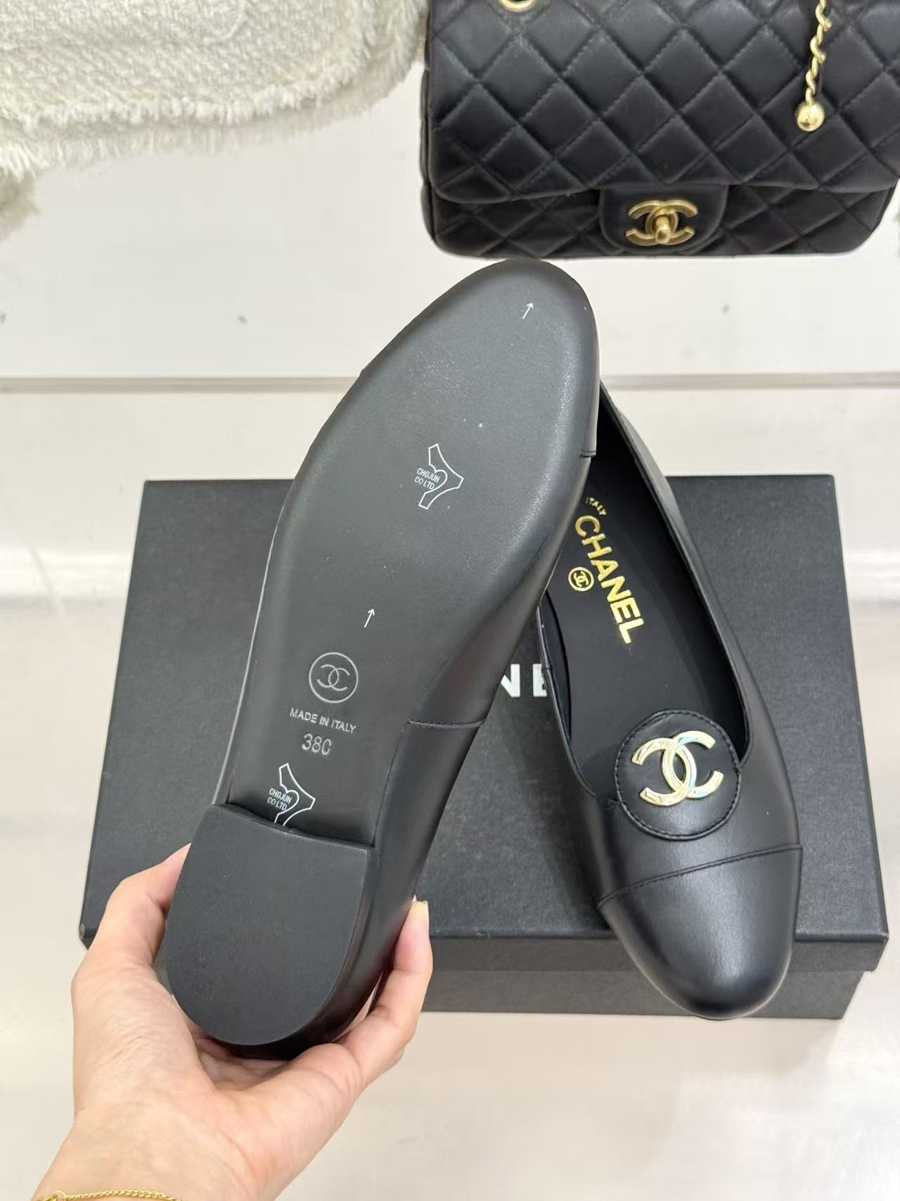 CHANE1 高品質ダブルCラムスキンフラットシューズ【50％割引+送料無料】