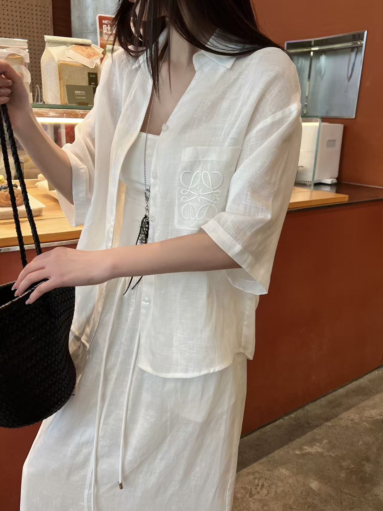 L0WEW 刺繍ロゴ入りシャツ＋スカート ツーピースセット【50％割引+送料無料】