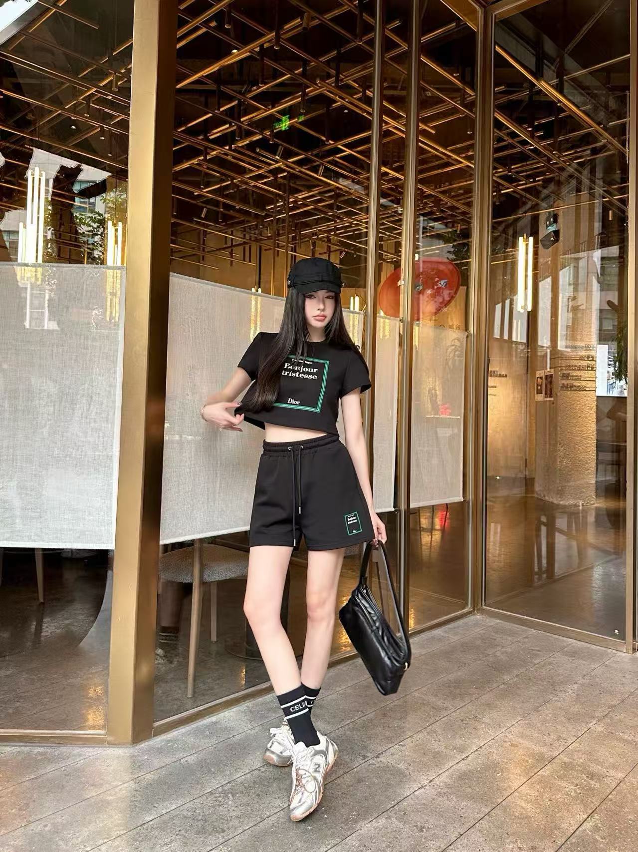 DI0RレターTシャツ＋ショートパンツのツーピースセット【50％割引+送料無料】