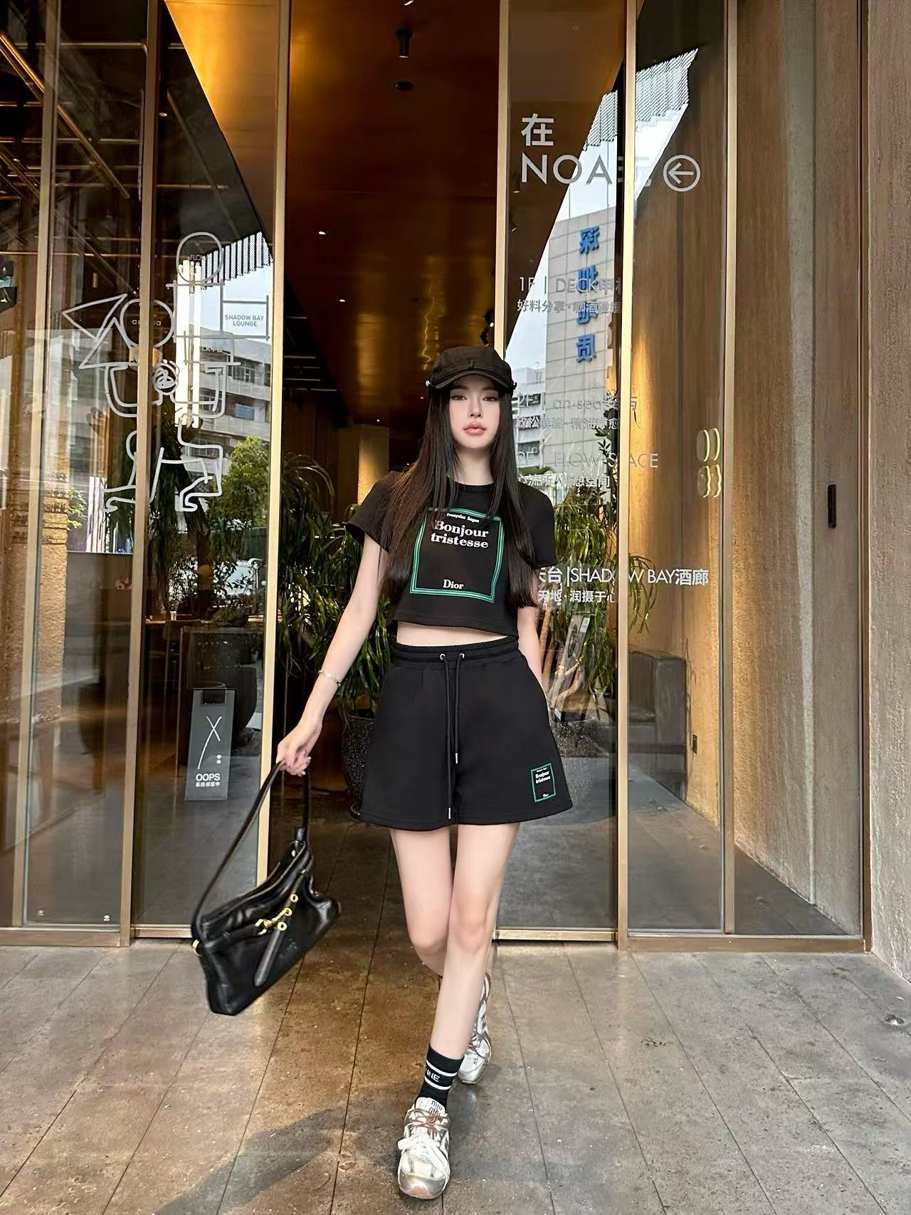 DI0RレターTシャツ＋ショートパンツのツーピースセット【50％割引+送料無料】