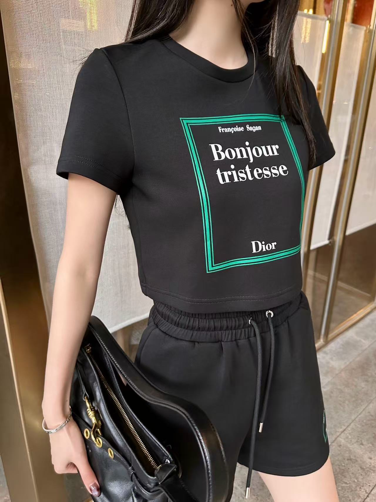 DI0RレターTシャツ＋ショートパンツのツーピースセット【50％割引+送料無料】