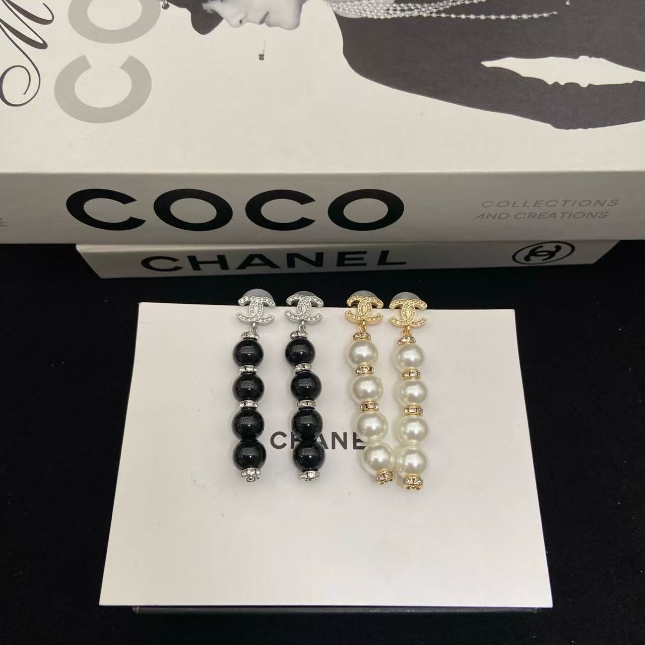 CHANE1 ダブルCタッセルパールスタッドピアス【50％割引+送料無料】