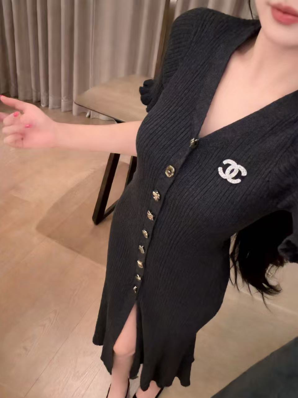 CHANE1 ダブルCニットドレス【50％割引+送料無料】
