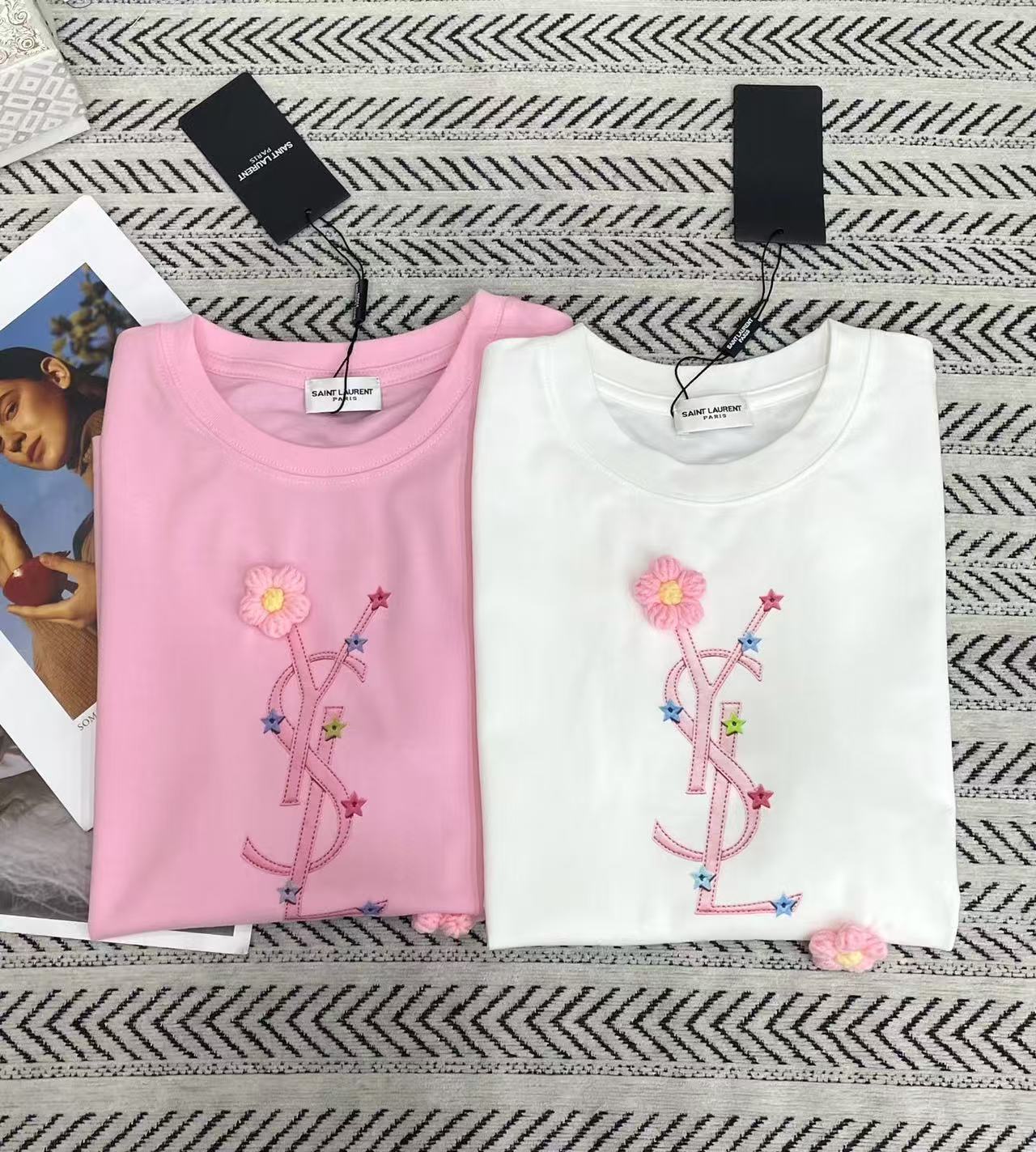 YSL刺繍ロゴ入りフラワーTシャツ【50％割引+送料無料】