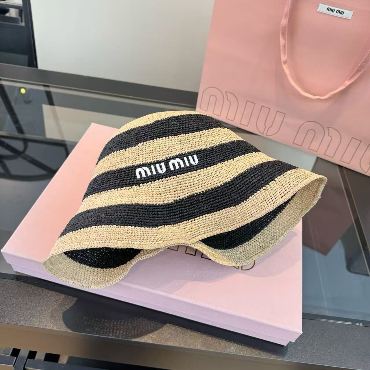 M1UM1U カラーブロックストローハット【50％割引+送料無料】