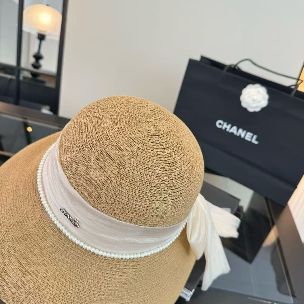 CHANE1 パールストローハット【50％割引+送料無料】