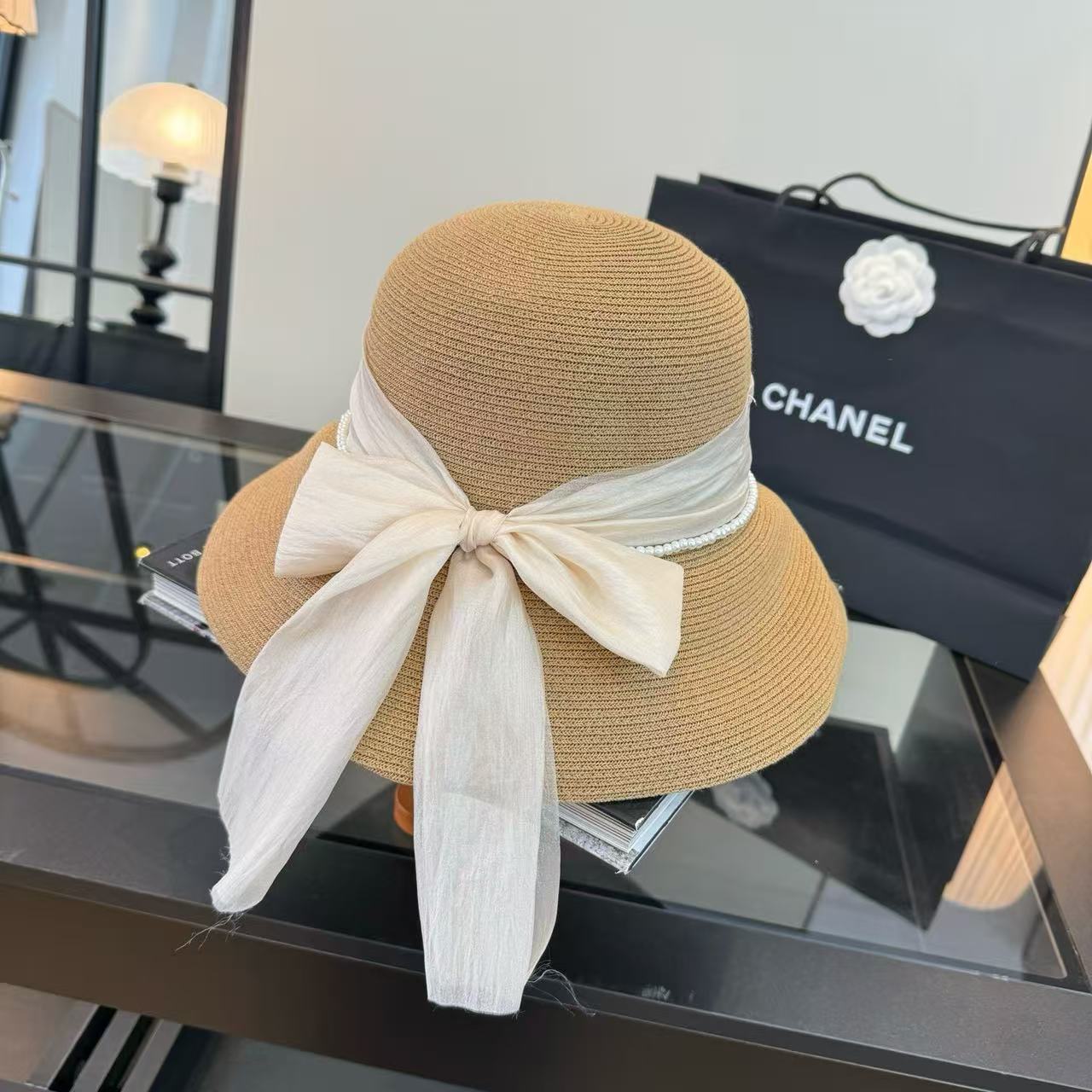 CHANE1 パールストローハット【50％割引+送料無料】